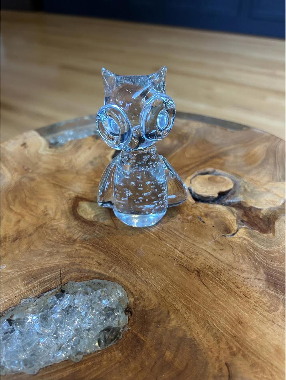 Clear Glass Owl Figurine Decorative Art Piece